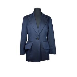 Zang Toi Vintage Silk Single Breasted Polka Dot Blazer Designer Blue Luxury Sz 6